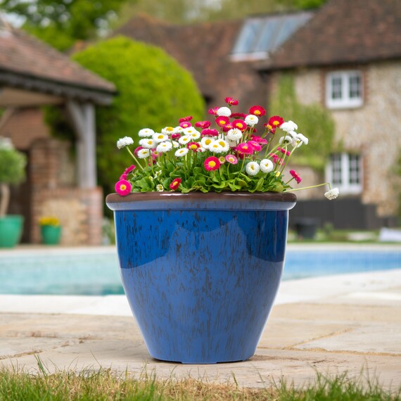 outdoor flower pots blue