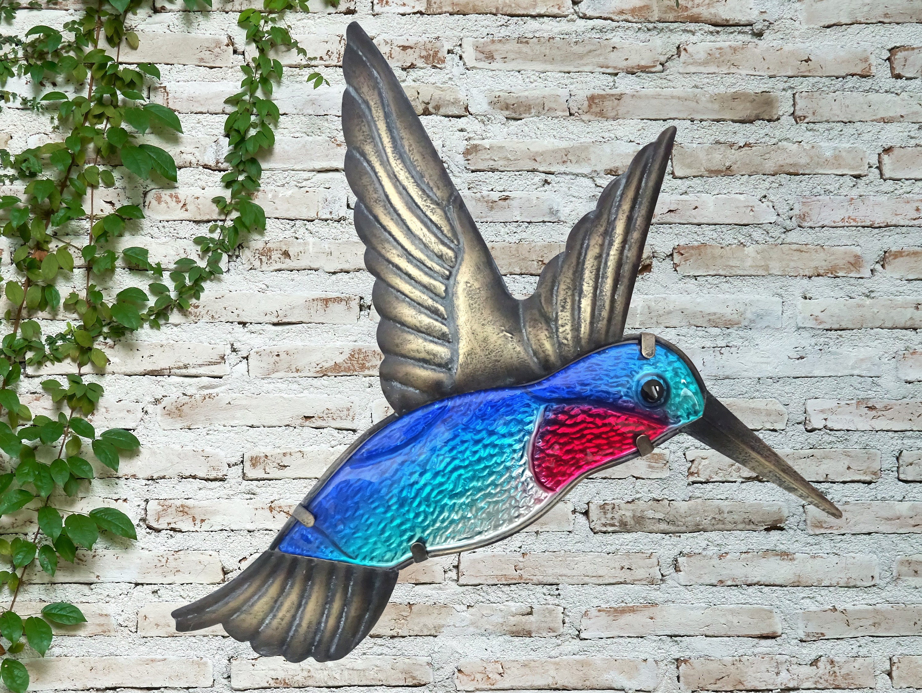 Hummingbird Wall Art Glass Bird Ornament Garden Decor Etsy
