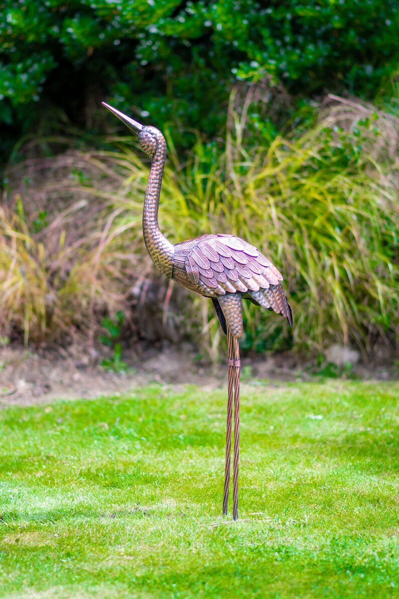 Crane Metal Garden Statue Bird Yard Art Outdoor Decor Etsy UK