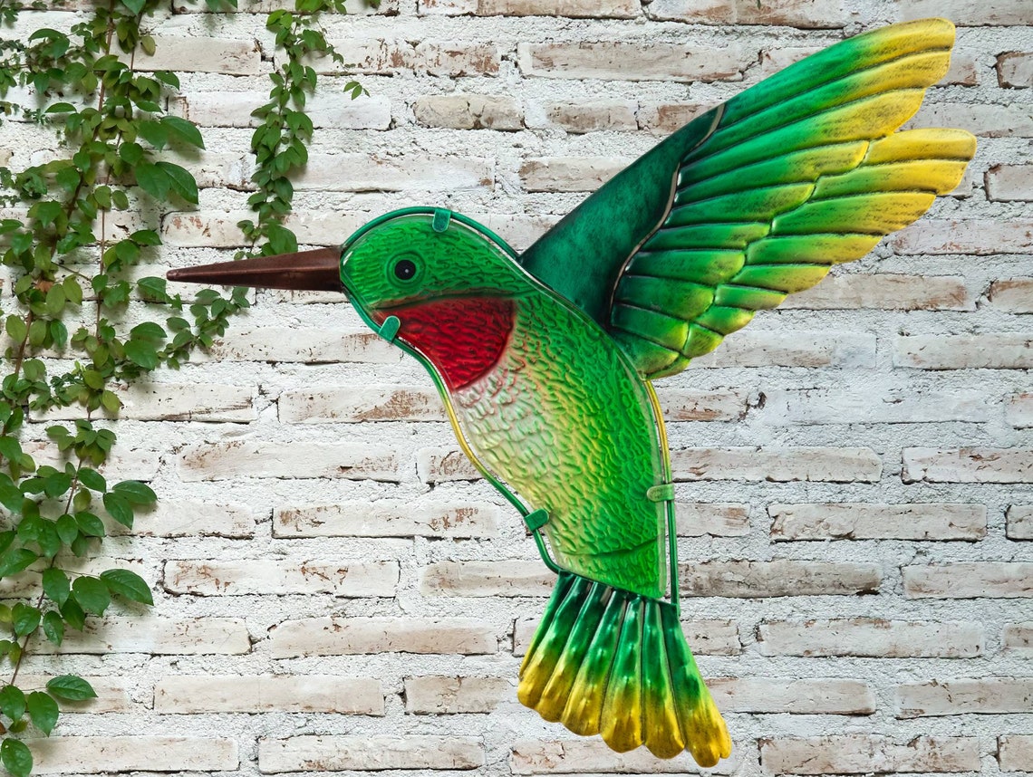 Green Hummingbird Wall Art Glass Bird Ornament Garden Etsy UK