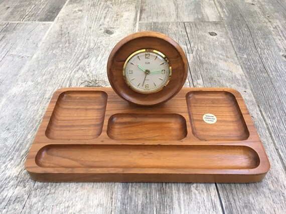 Vtg Elgin Walnut Desk Organizer Table Clock Vtg Elgin Walnut Desk Organizer Table