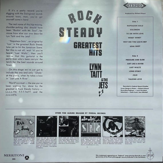 Lynn Taitt & the Jets - Rock Steady Greatest Hits - Etsy