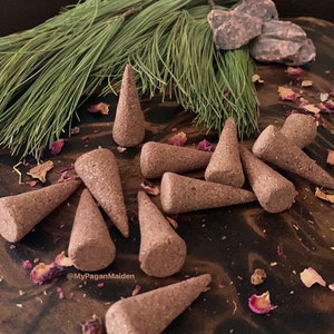 Pine, Dragon&#39;s Blood & Rose Incense Cones | Hand Rolled Incense | Handmade Incense | Authentic Incense | Handcrafted Incense | Herbal Cones
