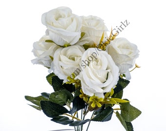 White Rose Bud Bush x 6 Stems, Artificial Rose Bud Bush, Wedding Floral, Wedding Bouquet Flowers