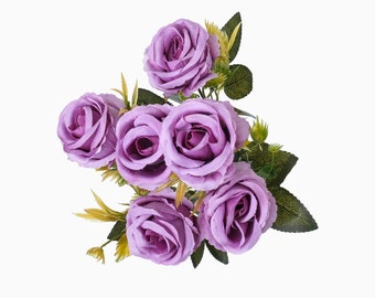 Lavender Rose Bud Bush x 6 Stems, Artificial Rose Bud Bush, Wedding Floral, Wedding Bouquet Flowers