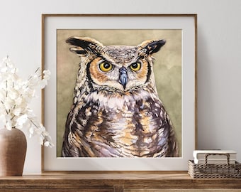 Owl Fine Art Print from Painting, Owl Gift, Mother's Day Gift, Great Horned Owl, Owl Print, Owl Art, Love Owls, Bird Art, Bird Lover Gift