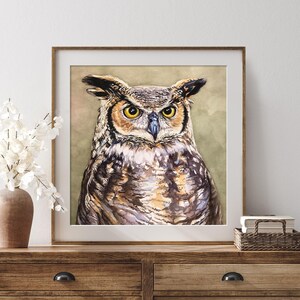 Owl Fine Art Print from Painting, Owl Gift, Mother&#39;s Day Gift, Great Horned Owl, Owl Print, Owl Art, Love Owls, Bird Art, Bird Lover Gift