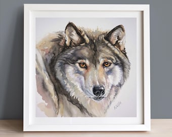 Wolf Fine Art Print from Original Painting, Wolf Picture, Watercolour Painting, Wolf Gift, Wolf Art, Wolf Poster, Grey Wolf Art, Giclée