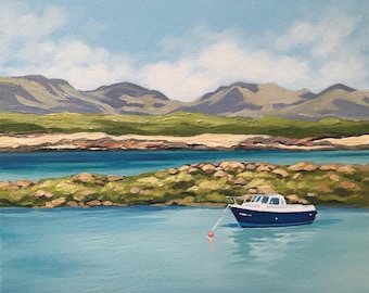 Connemara Irish Landscape, Irish Gift, Christmas Gift, Seascape, Print of Painting, Galway Gift, West of Ireland, Fishing Boat, Unique Gift