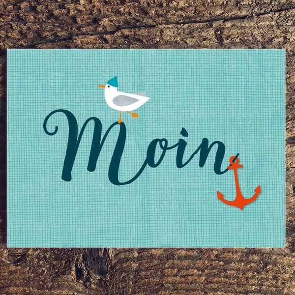 Postkarte • Moin • Möwe • Anker •