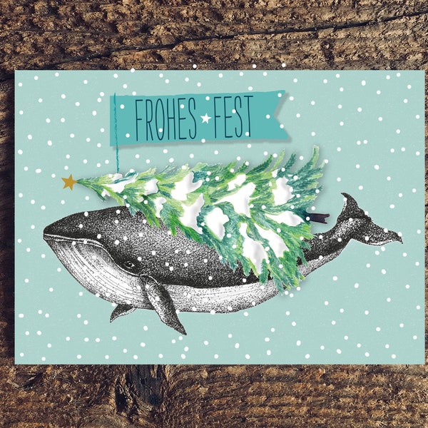 Postkarte Weihnachten Wal