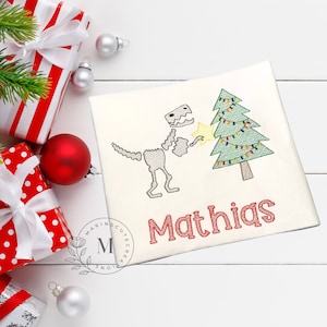 Christmas T Rex T Shirt | Boys Embroidered Custom Dinosaur Christmas Tree Shirt | Boys Winter Dino  Shirt