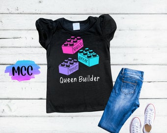 Queen Builder T Shirt, Girly Building Block Shirt, Personalized Building, Break, Repeat Shirt, Birthday Construction Brick T-Shirt,