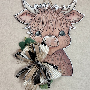Baby Highland Cow Wreath, Highland Cow Front Door Hanger, Everyday  Wreath, Wood Door Hanger, Spring Wreath, Farmhouse Door Decor last one!!