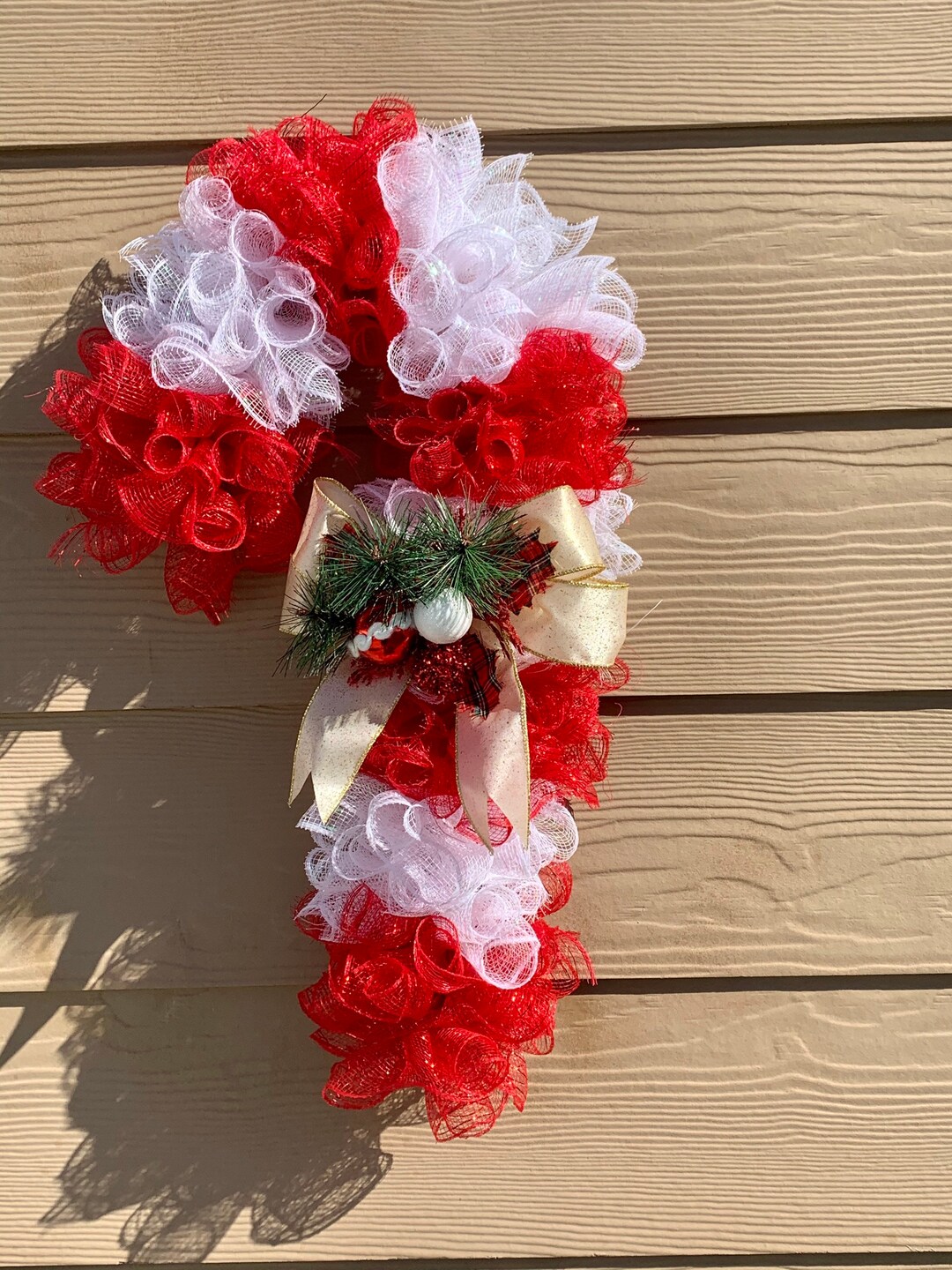 Candy Cane Wreath,winter Deco Mesh Wreath, Christmas Front Door Wreath ...
