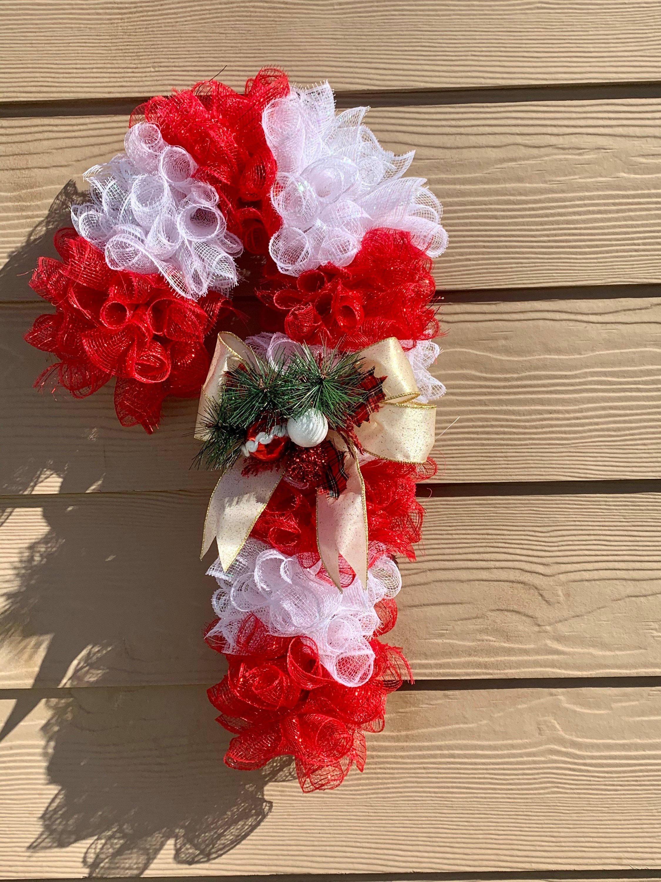 Candy Cane Wreath,winter Deco Mesh Wreath, Christmas Front Door Wreath ...