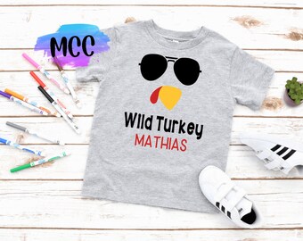 Personalized Wild Turkey Shirt, Thanksgiving Boy Shirt, Toddler Turkey Face T-Shirt, Boys Thanksgiving Shirt,