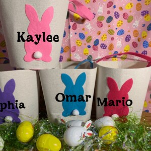Personalized Canvas Easter Basket, Custom Easter Basket, Name Easter Bucket Easter Bag, Easter Bunny Basket
