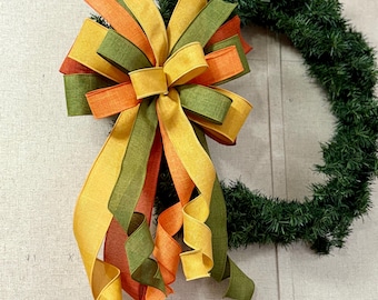 Fall Wreath Bow, Moss Green and Gold, Farmhouse Lantern Decor