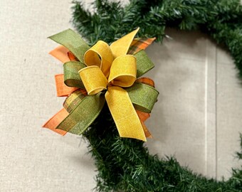 Fall Plaid Bow,Autumn Bow, Fall Farmhouse bow for Wreath, Fall Lantern Bow, Decorative Bow, Gold and Moss Green Door Hanger Bow,