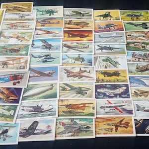 Complete collectie van 50 kaarten, vintage Brooke Bond-theekaarten, jaren '60 'The History of Aviation'