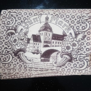 Fantastisk antik tysk femmarkssedel från Bamberg, daterad 1918!