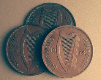 A Vintage Lucky Irish Penny Coin From 1920/1930/1940/1950/1960's, Celtic Design!