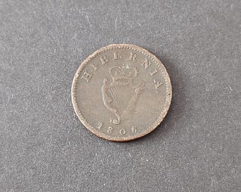 Wonderful Antique Napoleonic Era Coin Great British Ireland King George III Farthing 1806!
