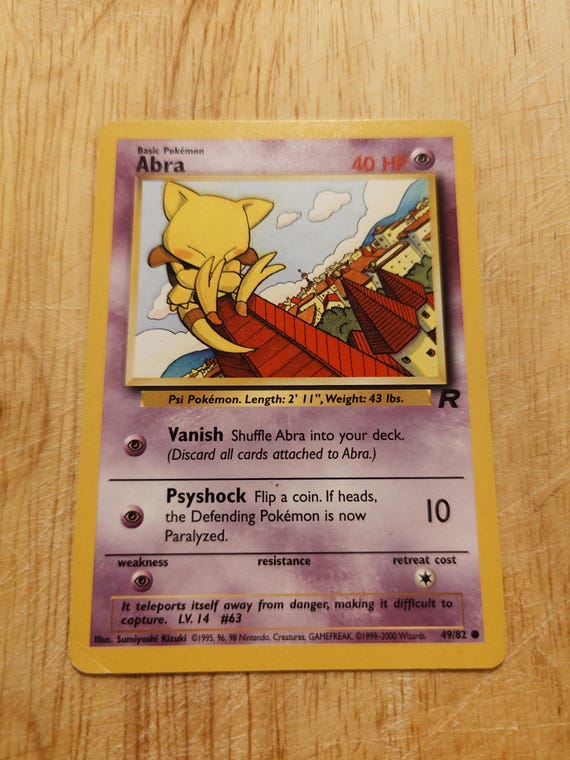 Vintage Original Pokmon Rocket Set 1999 Abra Trading Card! Vintage Original Pokmon Rocket Set 1999 Abra Trading Card!