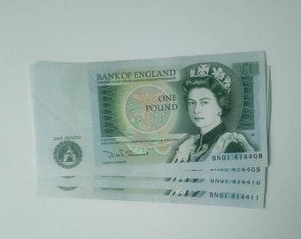Vintage United kingdom One Pound Banknote QE II Cashier D H F Somerset, Isaac Newton On Reverse!