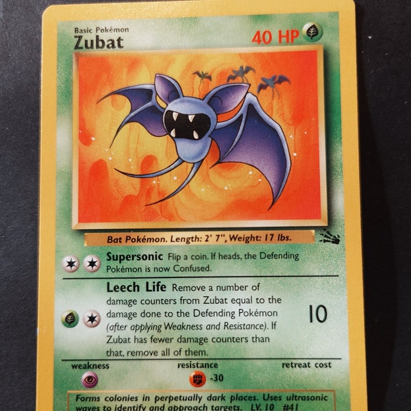 Vintage Original Pokémon Fossil Set 1999 Zubat Trading Card!