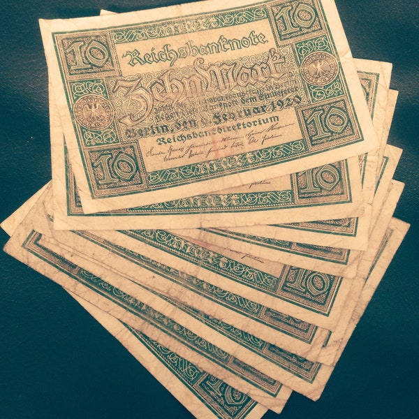 Vintage Ten Mark Banknote From Germany Dated 1920! One Hundred Years Old!