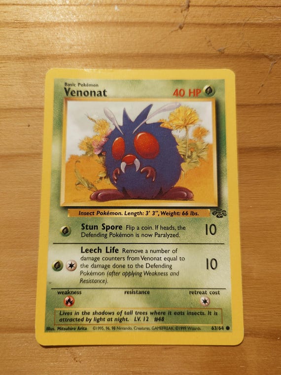 Vintage Original Pokmon Jungle Set Venonat 1999 Trading Card!