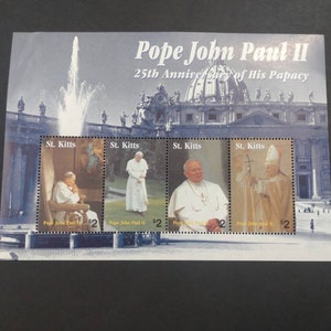 Folha de selo vintage não utilizada apresentando o Papa João Paulo II comemorando 25 anos de seu papado, edição de São Cristóvão!
