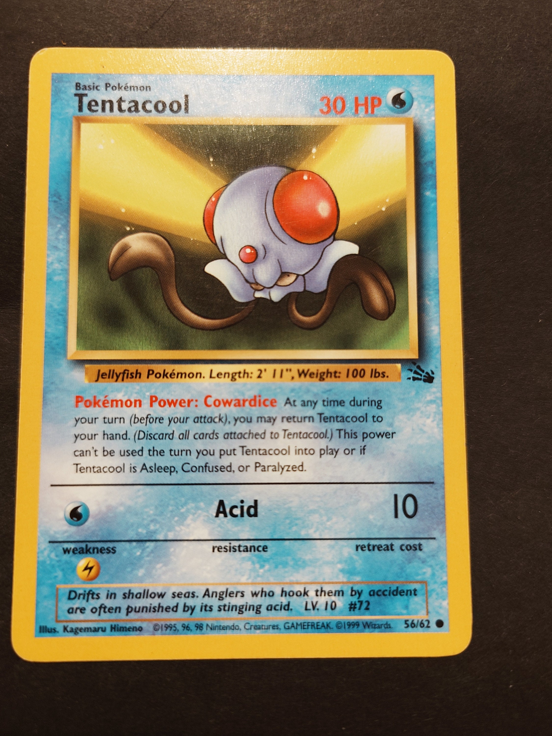 Vintage Original Pokmon Fossil Set 1999 Tentacool Trading Card!