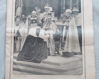 May include: A vintage Daily Telegraph Coronation Picture Supplement newspaper from May 12, 1937. The front page features a black and white photograph of King George VI being crowned in Westminster Abbey, with the headline King George Crowned in Westminster Abbey.