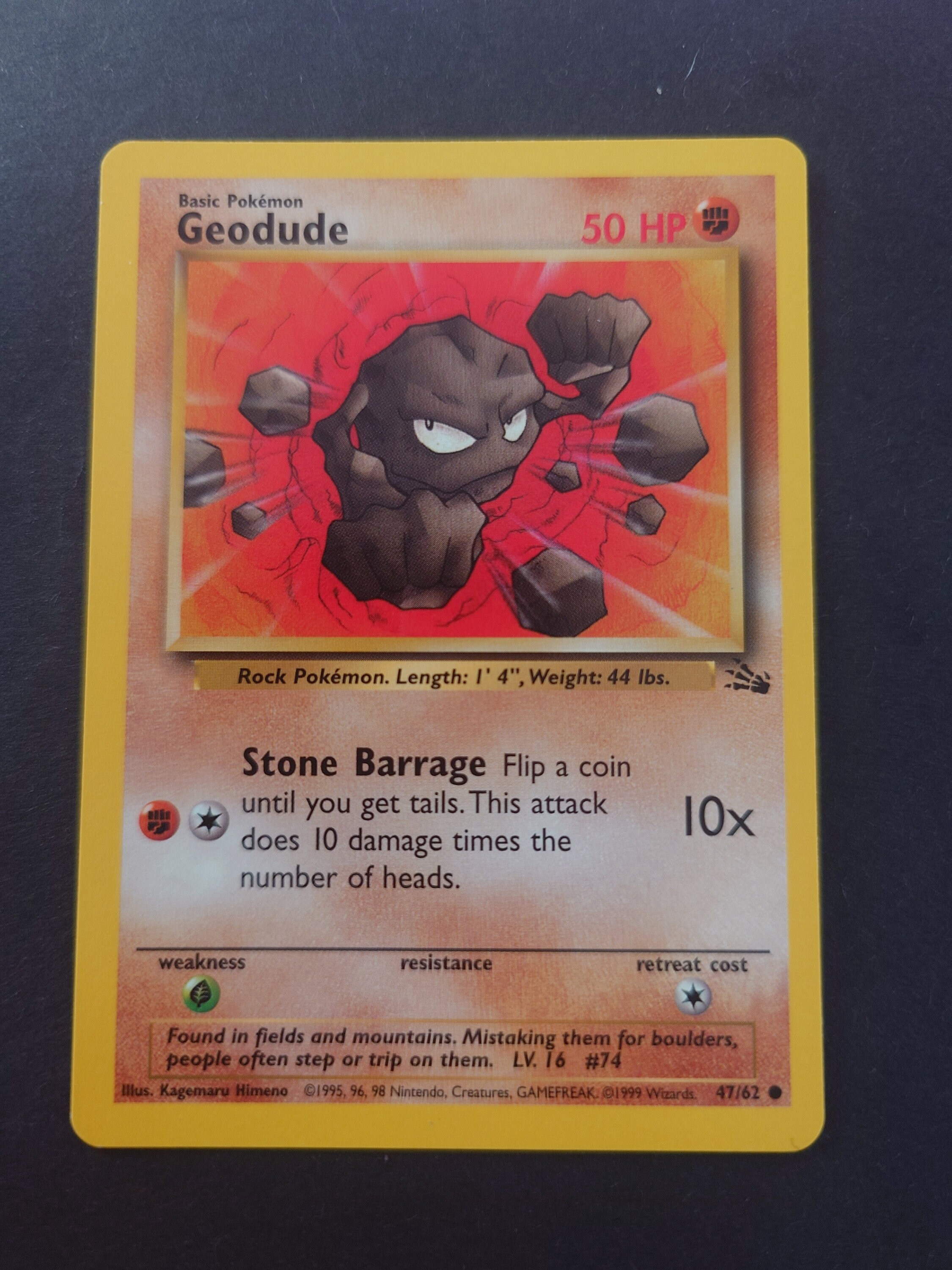 1995 geodude pokemon card Brock's (You cant use this attack if your Bench is full.) Fighting Geodude 1st Edition - Neo