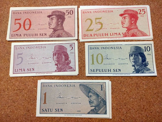 UNC CRISP NEW 1 SATU SEN INDONESIA BANKNOTE 1964 ASIA WORLD PAPER MONEY CURRENCY 