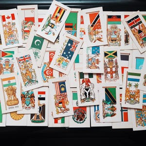 Complete Collection Of 50 Cards, Vintage Brooke Bond Tea Cards, C 1960&#39;s Flags and Emblems Of The World.