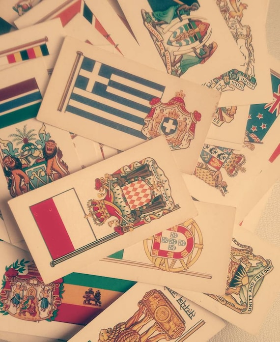 Selection of 10 Vintage Tea/cigarette Cards C1960's From Brooke Bond Tea,  Flags and Emblems of the World. Ideal for Crafts!