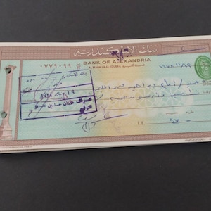 Wunderschöner Vintage Banker es Cheque, Bank of Alexandria, Ägypten 1978!