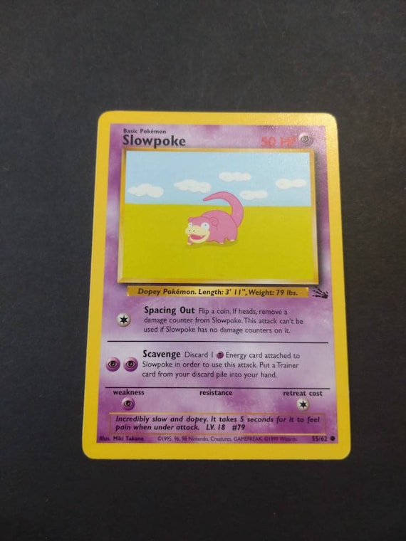 1999 slowpoke pokemon card value RARE Pokemon Slowpoke Card 1999 55/62 Misprint Error Artist Name PACK FRESH