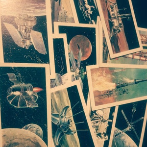 Vintage 'The Race Into Space' theekaarten van Brooke Bond C1960's gemengde partij van 10 kaarten, prachtig artwork!