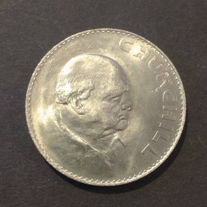 Bellissima moneta commemorativa della corona di Winston Churchill, regina Elisabetta II del Regno Unito, 1965!