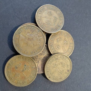 Vintage British Hong Kong Ten Cents Coin Queen Elizabeth II 1960&#39;s! 1pc.
