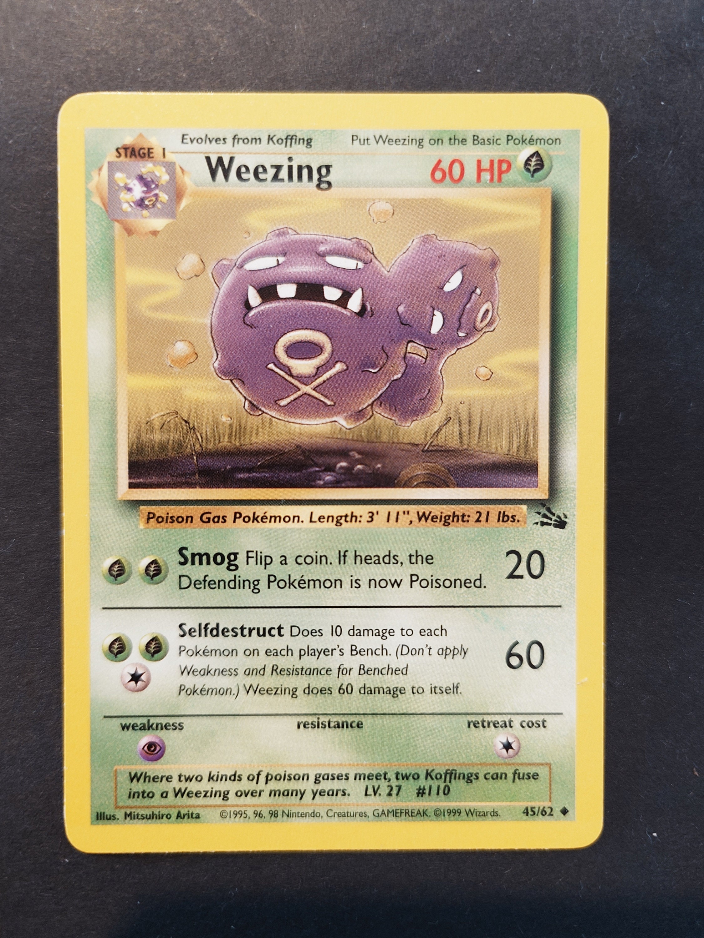 first edition weezing pokemon card Vintage Original Pokémon Fossil Set 1999 Weezing Trading Card!