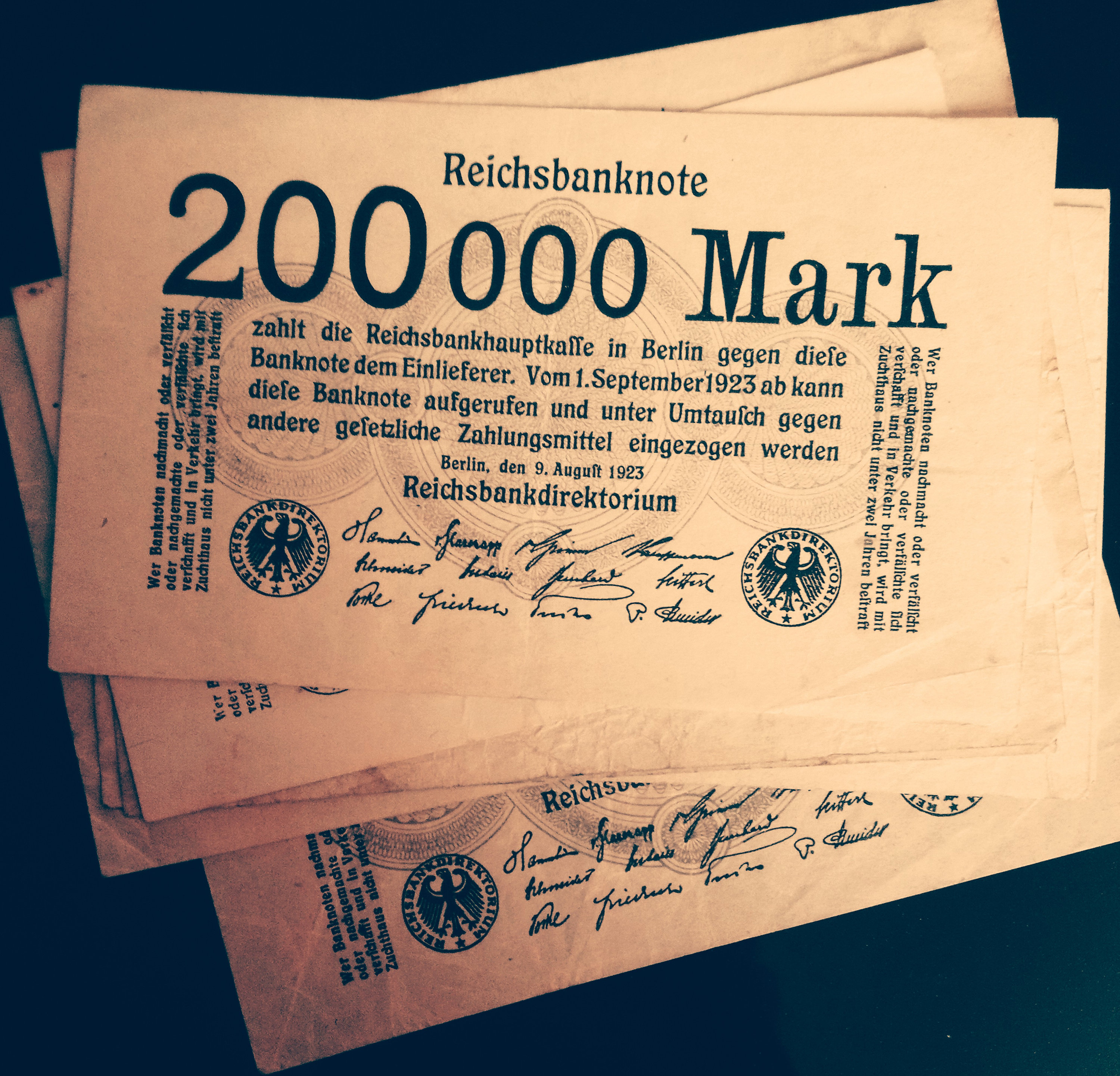 ドイツ 1923年 ノートゲルト 200000マルク ドイツ 1923年 ノートゲルト 200000マルク ビンテージドイツ紙幣、20万