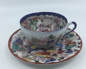 Oriental- Asian- Tea Cup- Saucer- Porcelain- Geisha- Hand Painted