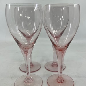 Set- FOUR- Rose- Pink- Stem- Wine- Glasses- Goblet- Globe