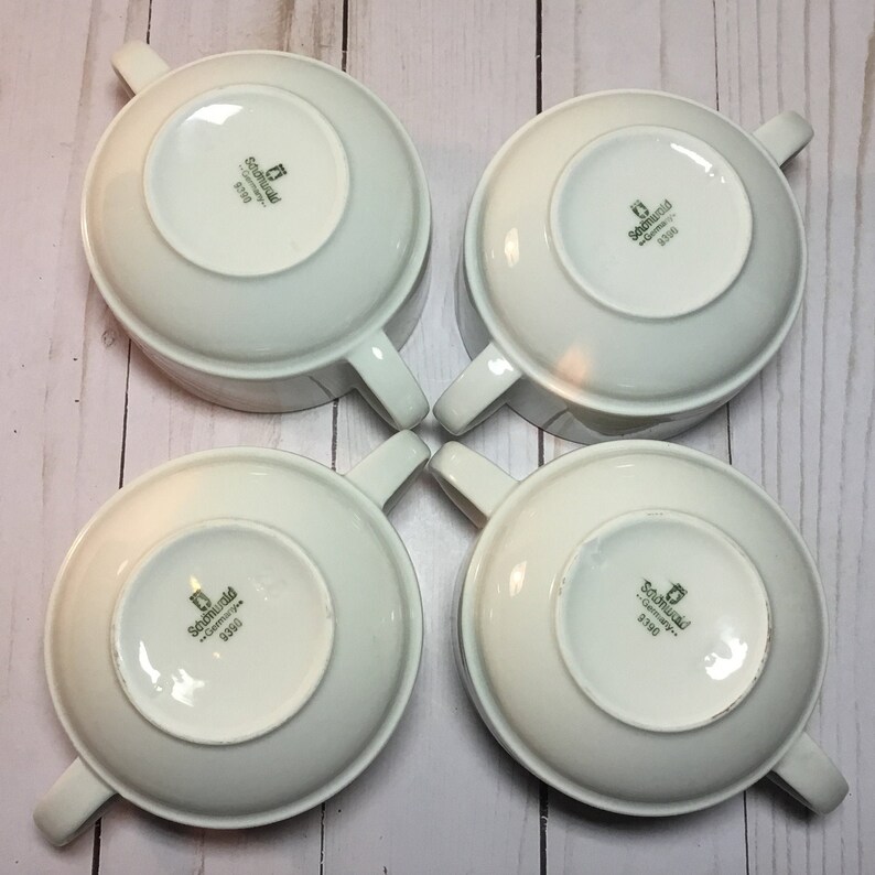 Peach- Lot of FOUR Soup Bowl 9388-9390 Double Handled Cereal Custard Schonwald Gray
